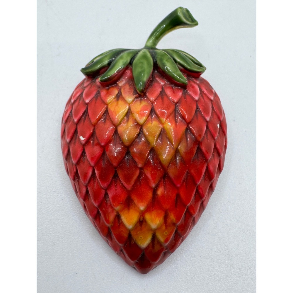 Original by Robert Vintage Strawberry Brooch Red Enamel Gold Tone Fruit Pin